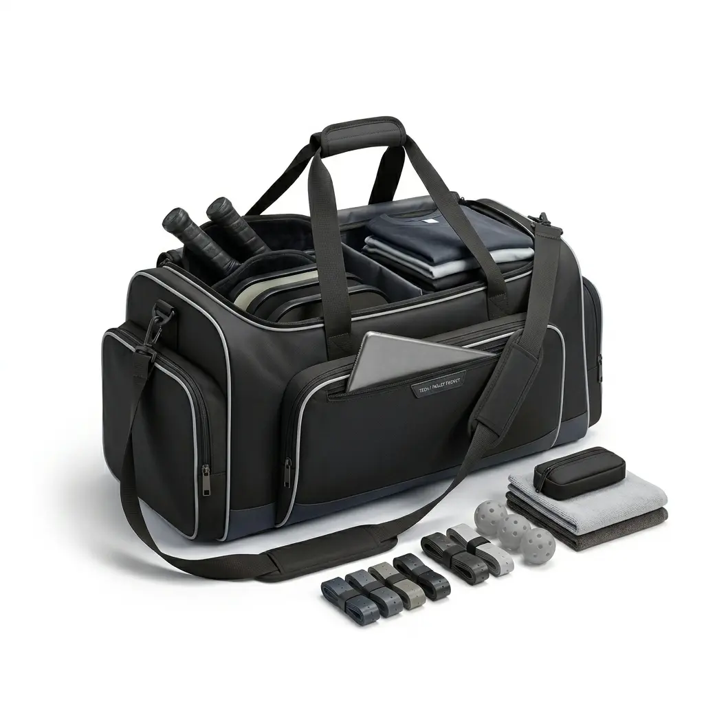 Tournament Pro Edition 01, pro-level tournament bag with premium materials, reinforced hardware, and a dedicated tech / tablet pocket, for serious competitive players.