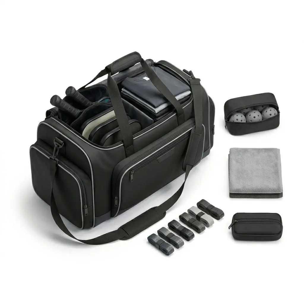 Tournament Essentials Set, curated tournament set pairing a bag with ball case, towel, and accessory pouch for complete match-day readiness.